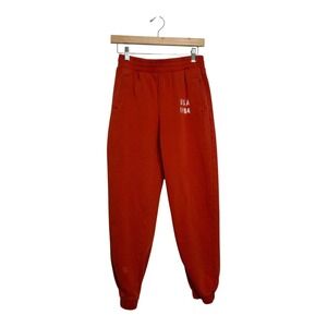 Lazy Sunday USA 1984 Embroidered Jogger Sweatpants Rust Orange Small